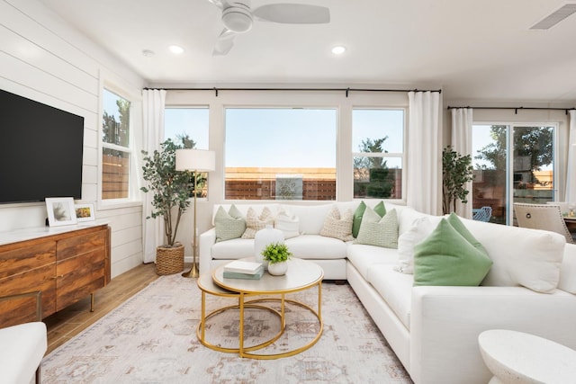 2110 N Brindac Ln, Clovis, CA 93619 - living area with wood finished floors, ceiling fan, and recessed lighting