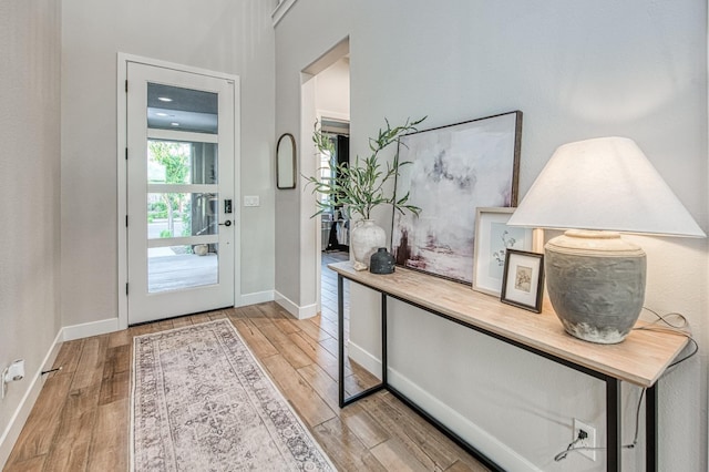 entrance foyer with baseboards and wood finished floors