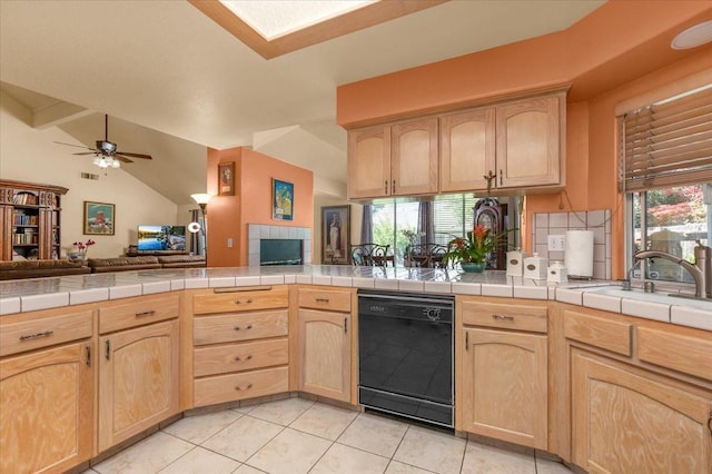 6305 N Marty Ave, Fresno, CA 93711 - kitchen with open floor plan, black dishwasher, and light brown cabinets
