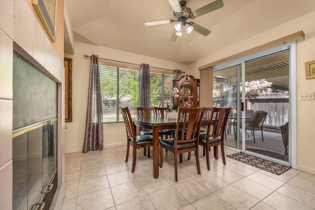 6305 N Marty Ave, Fresno, CA 93711 - dining area featuring light tile patterned floors, baseboards, and a ceiling fan