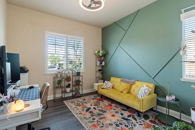 office featuring wood finished floors and baseboards