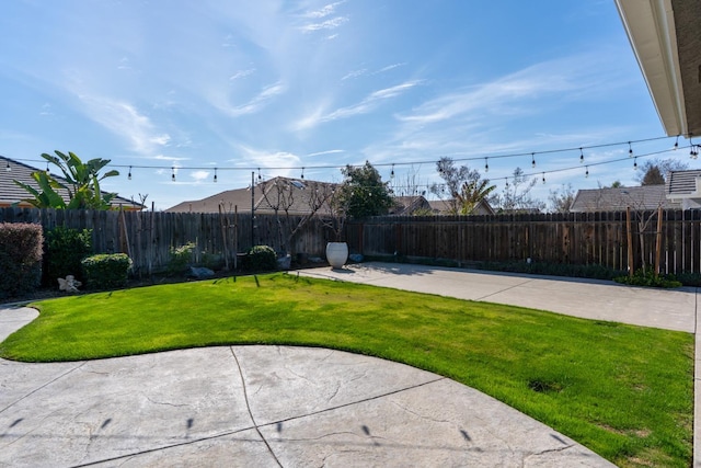 view of yard with a patio area and a fenced backyard