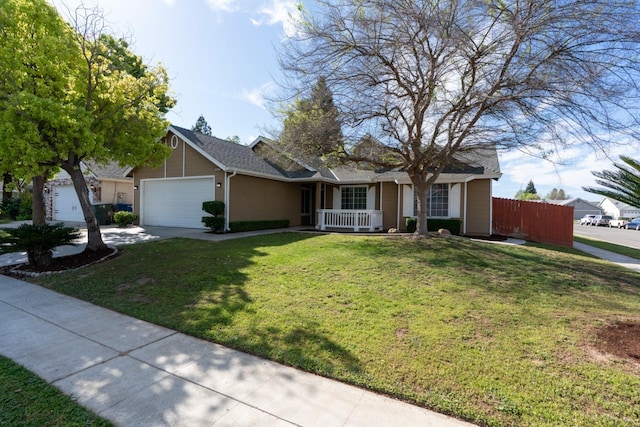 5873 W Wathen, Fresno, CA 93722 - single story home with covered porch, a garage, driveway, and central AC unit