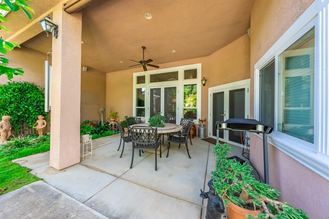 18778 Shore Dr, Madera, CA 93638 - view of patio featuring french doors, outdoor dining space, and a ceiling fan