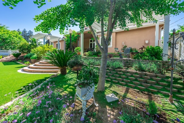 18778 Shore Dr, Madera, CA 93638 - view of community featuring a yard, fence, and a pergola