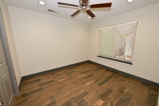 738 Century Ln, Clovis, CA 93612 - spare room featuring a ceiling fan, visible vents, recessed lighting, and dark wood-style floors