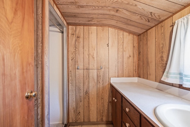 811 E Cambridge Ave, Fresno, CA 93704 - bathroom with vanity and wood walls