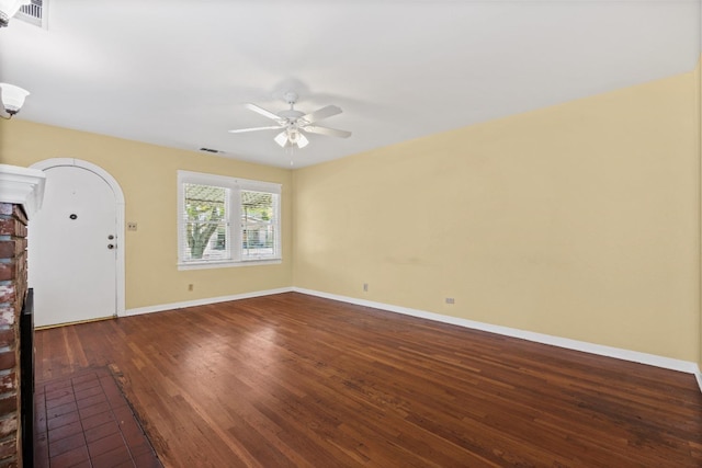 811 E Cambridge Ave, Fresno, CA 93704 - unfurnished living room featuring ceiling fan, wood finished floors, and baseboards