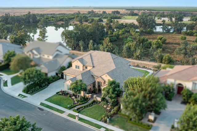 aerial view with a water view