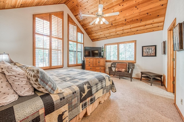 41811 Gray Rock Rd, Shaver Lake, CA 93664 - bedroom featuring wooden ceiling, carpet flooring, ceiling fan, and lofted ceiling