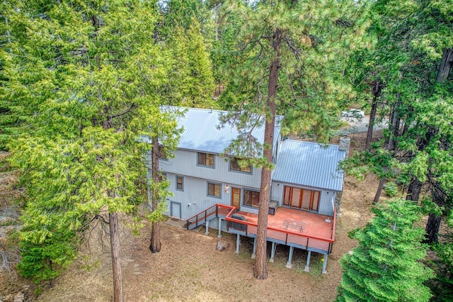 41811 Gray Rock Rd, Shaver Lake, CA 93664 - rear view of property featuring metal roof and a wooden deck