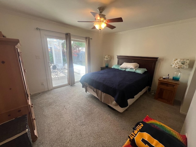 1450 W Chennault Ave, Fresno, CA 93711 - carpeted bedroom with ceiling fan, crown molding, and access to outside