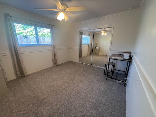 1450 W Chennault Ave, Fresno, CA 93711 - unfurnished bedroom with crown molding, carpet floors, a closet, and multiple windows