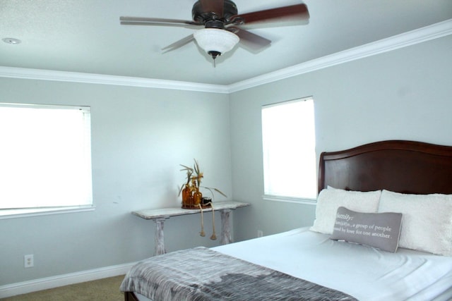 5148 W Pine Ave, Fresno, CA 93722 - carpeted bedroom with a ceiling fan, baseboards, and ornamental molding