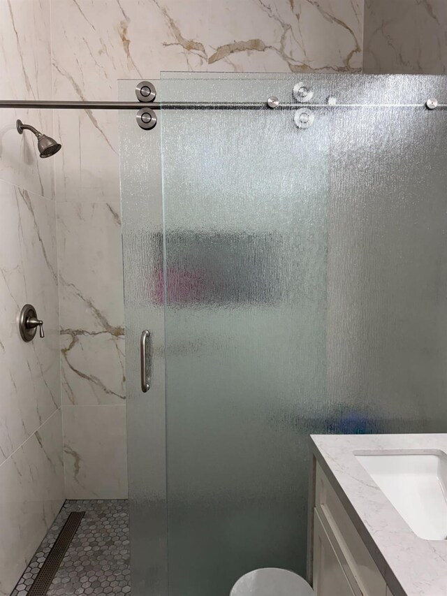 5357 E Burns, Fresno, CA 93725 - bathroom featuring a stall shower and vanity
