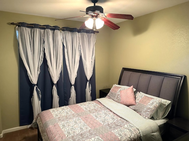 2148 S Villa Ave, Fresno, CA 93727 - bedroom featuring baseboards, dark carpet, and ceiling fan