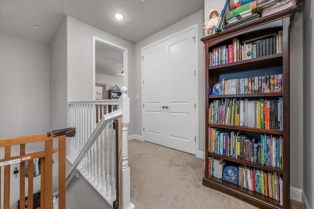 2653 Vermont Ave, Clovis, CA 93619 - hallway featuring an upstairs landing, carpet floors, baseboards, and recessed lighting