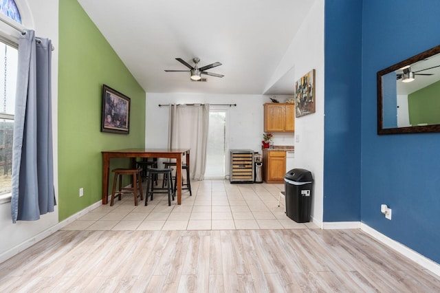 3617 Clay Ct, Selma, CA 93662 - dining room featuring vaulted ceiling, a healthy amount of sunlight, and ceiling fan