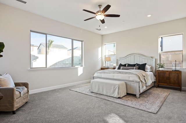 11182 N Via Ravenna Dr, Fresno, CA 93730 - bedroom featuring baseboards, carpet flooring, recessed lighting, and ceiling fan