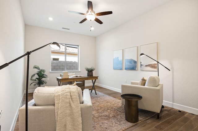 11182 N Via Ravenna Dr, Fresno, CA 93730 - office space featuring wood finished floors, visible vents, a ceiling fan, and baseboards