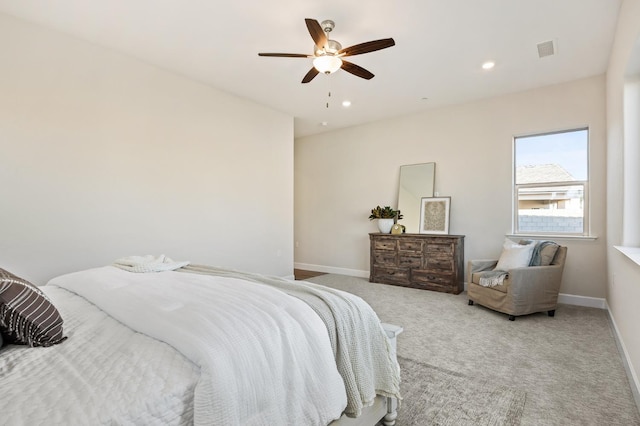 11182 N Via Ravenna Dr, Fresno, CA 93730 - bedroom featuring carpet, visible vents, baseboards, and ceiling fan