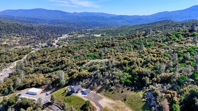 aerial view with a mountain view and a wooded view
