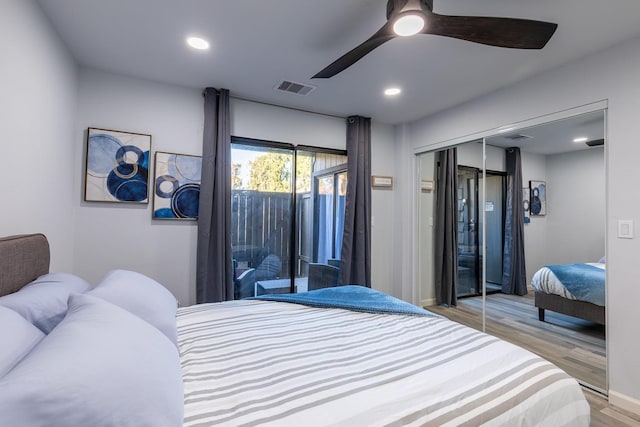 1151 S Chestnut Ave Unit 146, Fresno, CA 93702 - bedroom featuring light wood-style flooring, a closet, visible vents, and recessed lighting