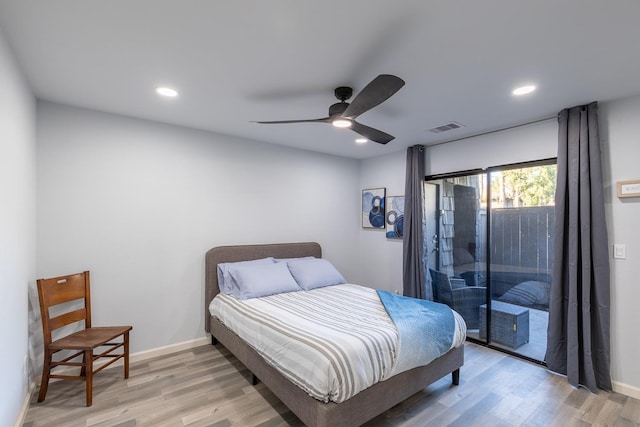 1151 S Chestnut Ave Unit 146, Fresno, CA 93702 - bedroom featuring access to outside, light wood-type flooring, visible vents, and recessed lighting