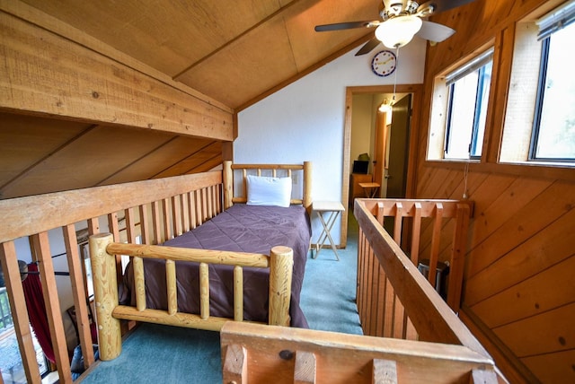 40720 Oakwoods Ln, Shaver Lake, CA 93664 - bedroom with vaulted ceiling, carpet, and multiple windows