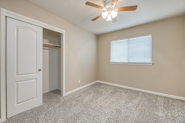 5711 W Fallon Ave, Fresno, CA 93722 - unfurnished bedroom with a ceiling fan, baseboards, a closet, and carpet
