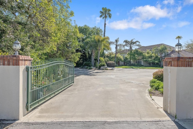 view of road featuring a gated entry, driveway, and a gate