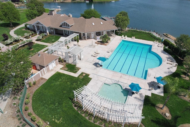 aerial view with a water view