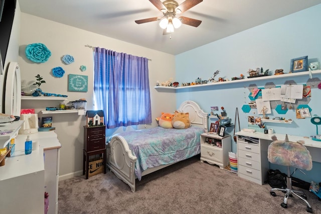 carpeted bedroom featuring a ceiling fan