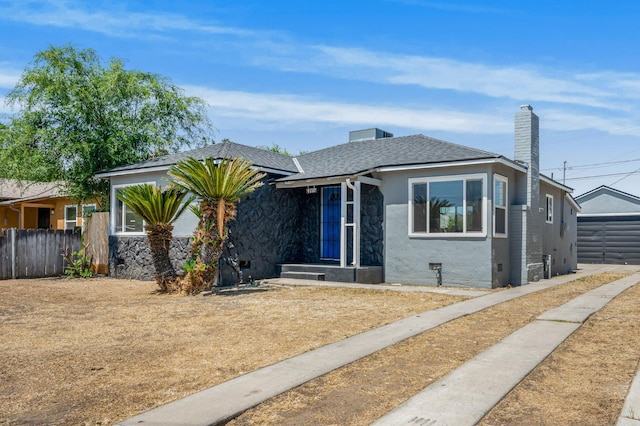 4731 E Laurel Ave, Fresno, CA 93702 - bungalow-style house with a chimney, fence, stucco siding, stone siding, and crawl space