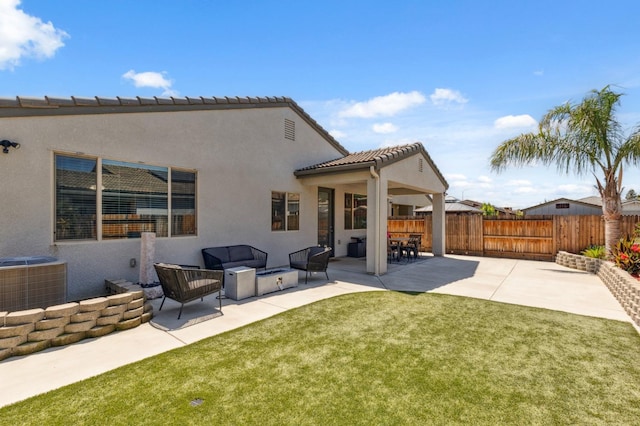 3821 Leigh Ln, Clovis, CA 93619 - back of house featuring fence, a patio, stucco siding, and central AC unit