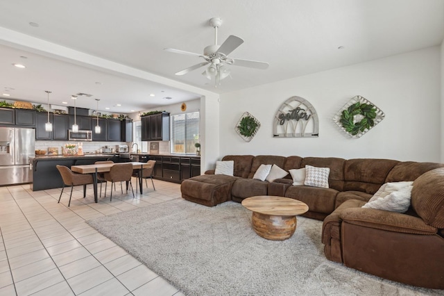 3821 Leigh Ln, Clovis, CA 93619 - living room with a ceiling fan, recessed lighting, and light tile patterned flooring
