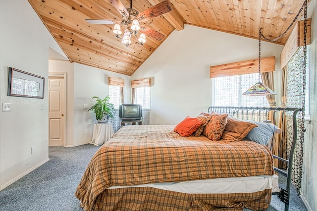 42153 Hemlock Ln, Shaver Lake, CA 93664 - bedroom featuring carpet floors, baseboards, wooden ceiling, and a ceiling fan