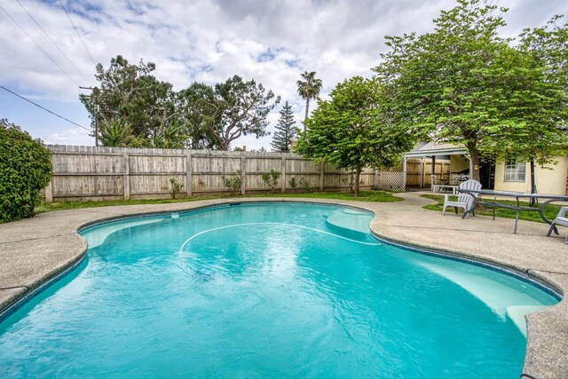 view of pool featuring a patio area, a fenced backyard, and a fenced in pool
