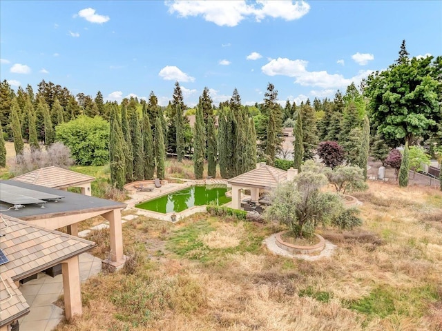 bird's eye view with a view of trees