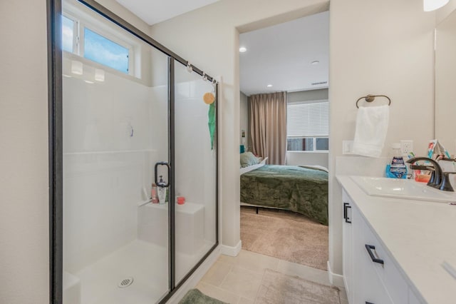 4103 Ash Rd, Madera, CA 93636 - bathroom with a shower stall, tile patterned floors, vanity, and ensuite bathroom