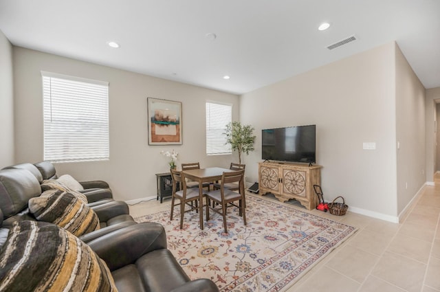 4103 Ash Rd, Madera, CA 93636 - living room featuring baseboards, visible vents, recessed lighting, and light tile patterned floors