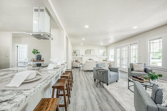 2225 N Van Ness Blvd, Fresno, CA 93704 - living room featuring wood finished floors, recessed lighting, french doors, and a textured ceiling
