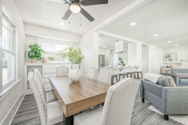 2225 N Van Ness Blvd, Fresno, CA 93704 - dining space featuring wood finished floors, ceiling fan, baseboards, and recessed lighting