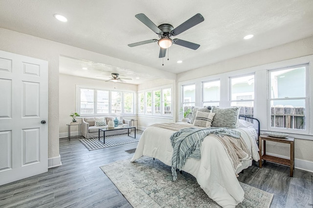 2225 N Van Ness Blvd, Fresno, CA 93704 - bedroom with baseboards, recessed lighting, wood finished floors, and a ceiling fan