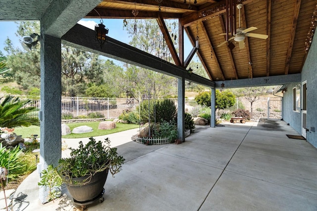 43443 Running Deer Dr, Coarsegold, CA 93614 - view of patio with a gazebo, a fenced backyard, and a ceiling fan