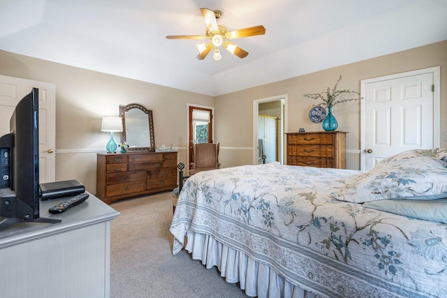 bedroom with carpet flooring and a ceiling fan
