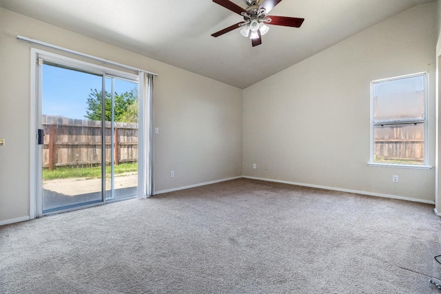 5634 W Donner Ave, Fresno, CA 93722 - empty room with vaulted ceiling, carpet floors, ceiling fan, and baseboards