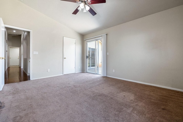 5634 W Donner Ave, Fresno, CA 93722 - unfurnished bedroom with baseboards, access to exterior, carpet, and lofted ceiling