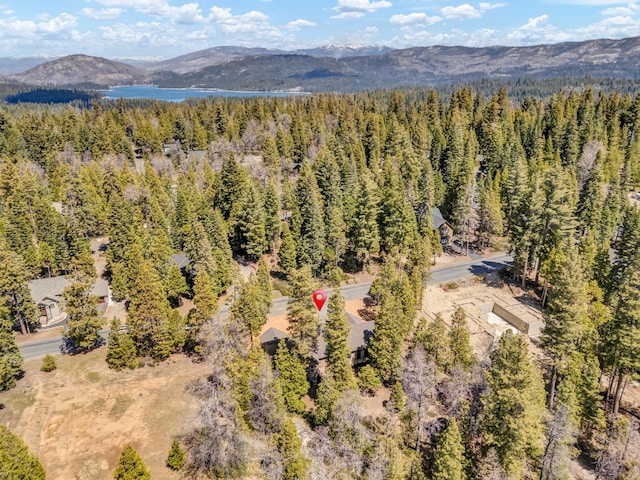 42596 Garnet Ln, Shaver Lake, CA 93664 - birds eye view of property with a mountain view and a view of trees