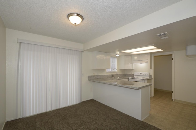 4765 N Cedar Ave Unit 105, Fresno, CA 93726 - kitchen with range with electric stovetop, a sink, a peninsula, white cabinetry, and under cabinet range hood